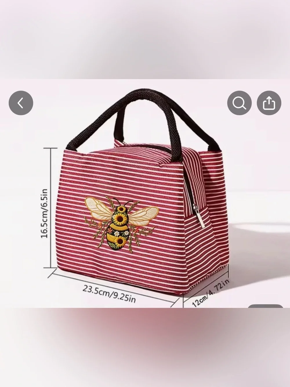 Striped Bee Embroidered Tote Bag - Black & White